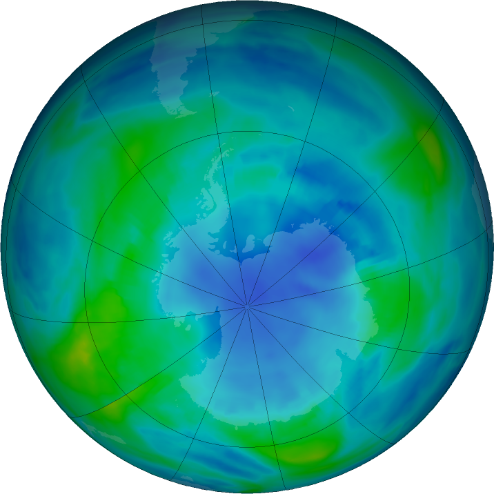 Antarctic ozone map for 26 April 2023